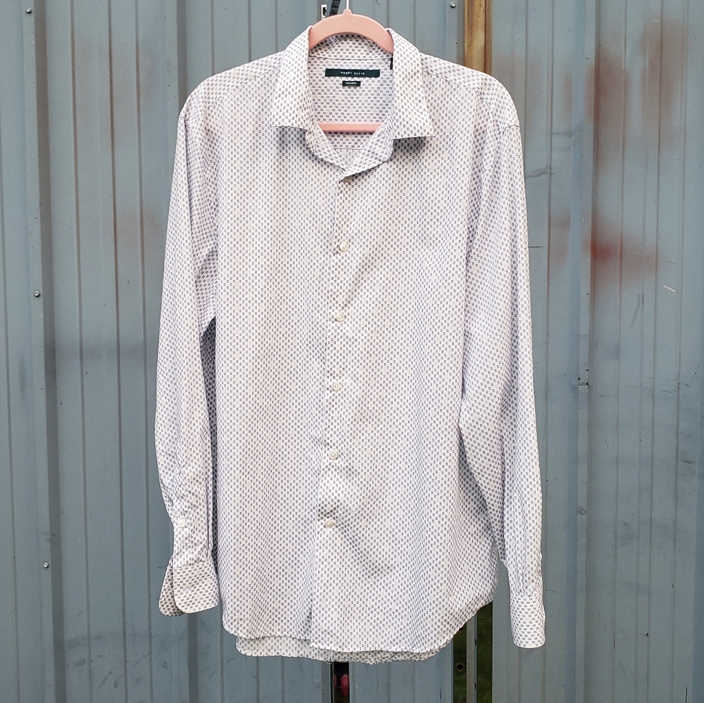 Perry Ellis Blue and White No Iron Buttonup Shirt Size XL